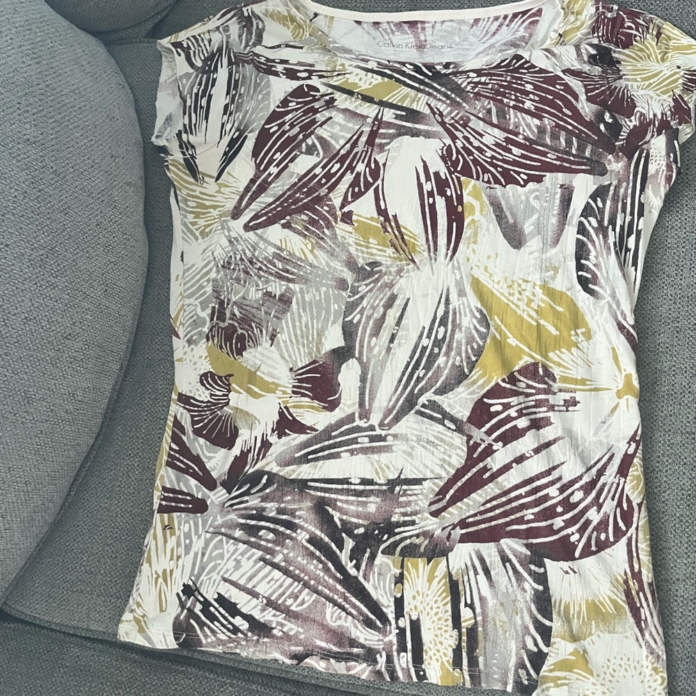 Calvin Klein Multicolor Leaf Print Short Sleeve Top